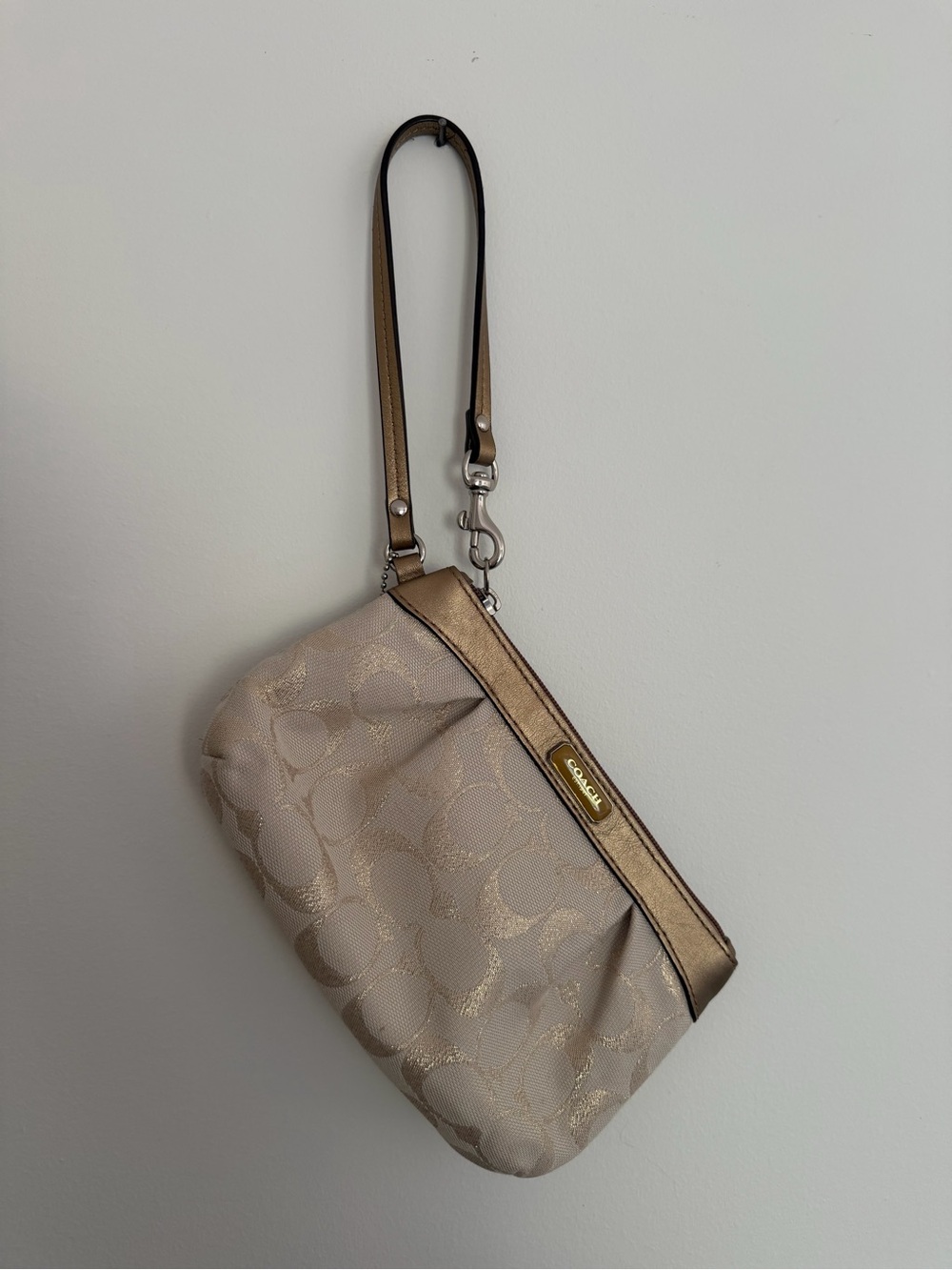 Coach Metallic Taupe Signature Wristlet
